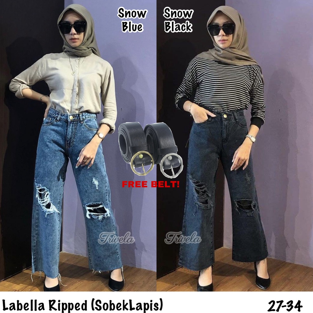 TRIVELA Free Belt - Bilby Cullotes Jeans / Jeans Highwaist Sobek Lapis / Labela Cullotes