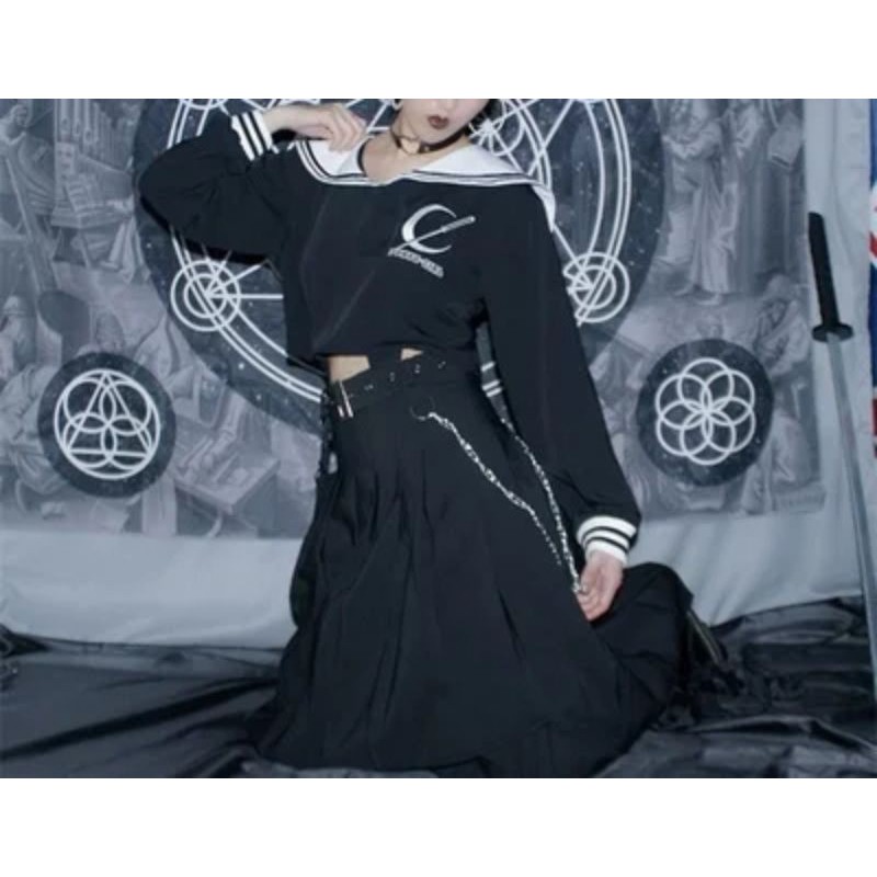 Streetwear Rok Rempel Tennis Skirt Panjang Rok Seifuku Seragam Sekolah Jepang Gothic Punk Style