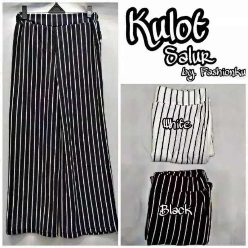 CELANA KULOT PANJANG/ KULOT SALUR HITAM PUTIH