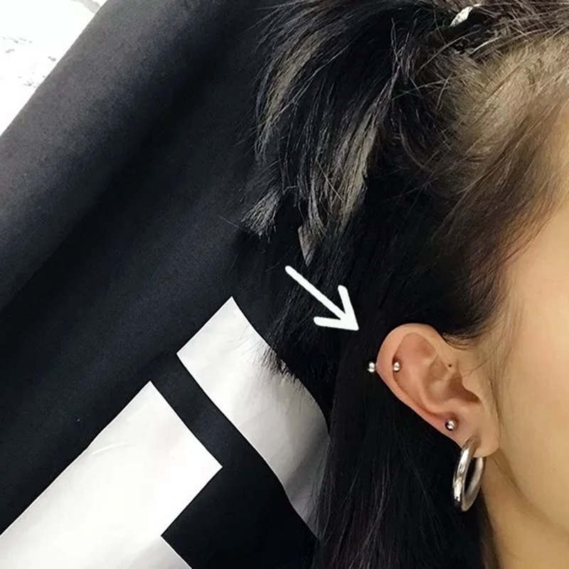 1 Pc Anting Tindik Tulang Rawan Telinga Bahan Stainless Steel Gaya Korea Untuk Pria Dan Wanita