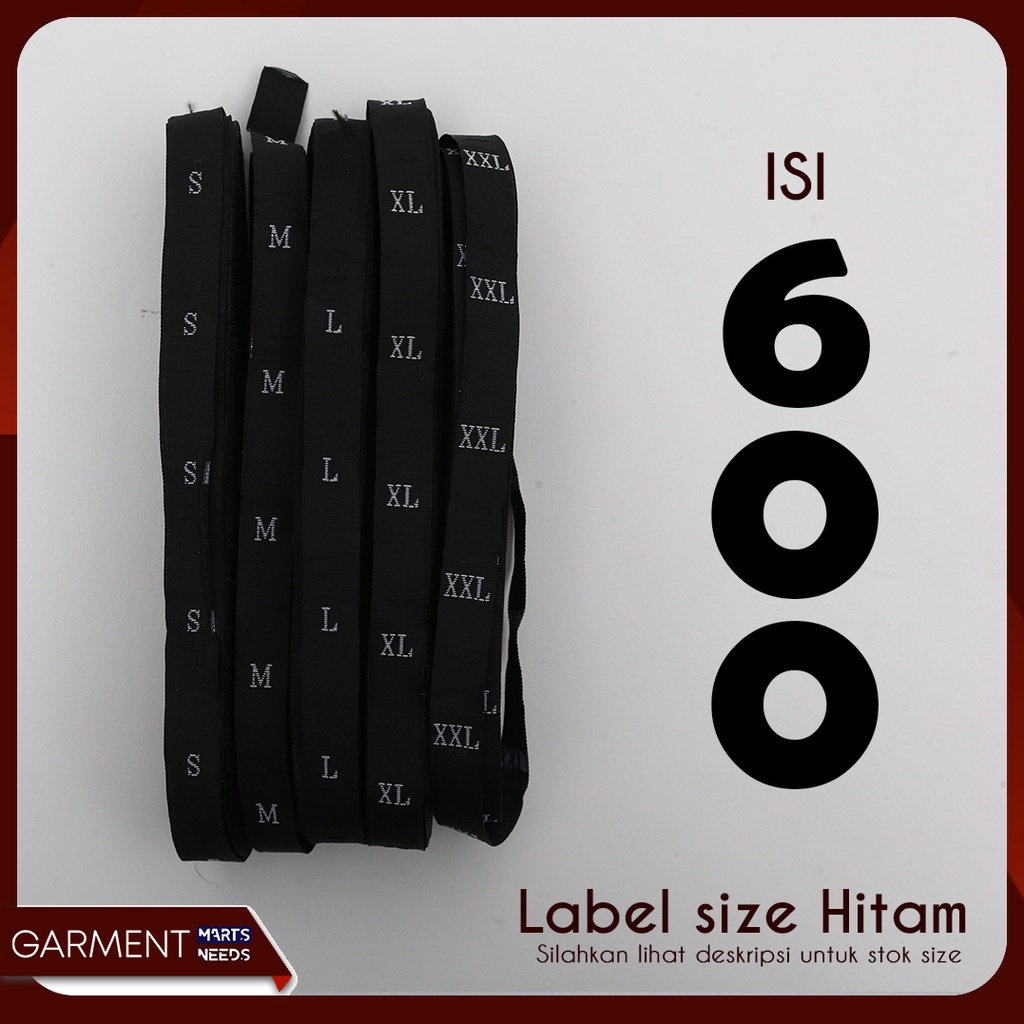 

LS602 - Label Size Ukuran Pakaian Baju Bordir Hitam Isi 600 Pcs