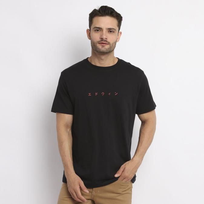 Edwin Jeans Unisex Classic T-Shirt Japan Text Red Black Lengan Pendek