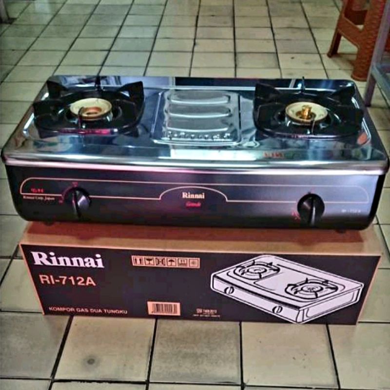 RINNAI KOMPOR GAS 2 TUNGKU 712A MODEL TINGGI STAINLESS STEEL