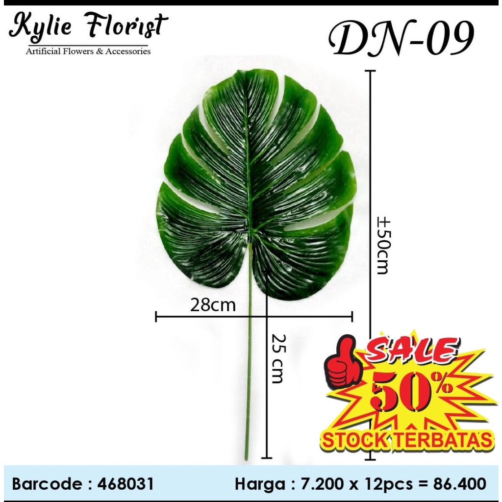 

daun atrificial mosntera jumbo dn 09 satuan tinggi 50 cm lebar 28 cm satu tangkai jumbo