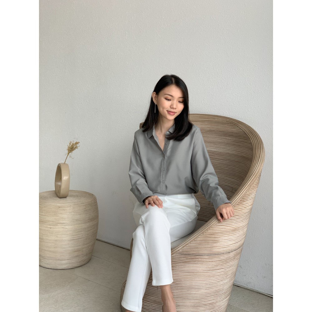 T-0379 Blouse Kemeja Wanita Basic-GREY