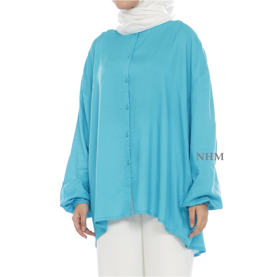 Blouse Wanita Jumbo Big Size Katun Rayon Pinguin Polos Kemeja Tangan Panjang