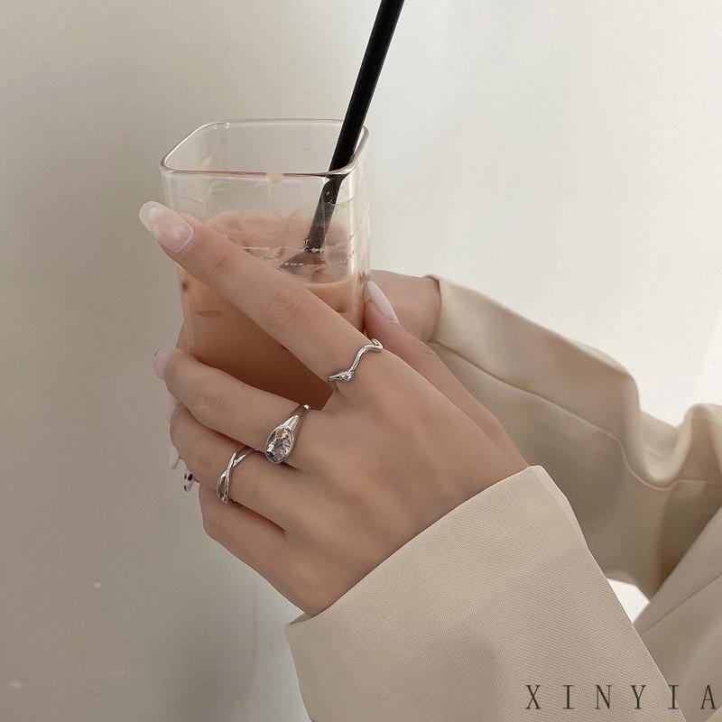 COD✨3 Pcs / 1 Set Cincin Jari Telunjuk Desain Geometri Asimetris Untuk Wanita