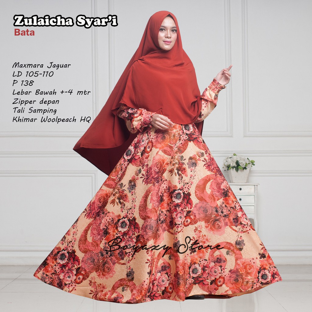 GAMIS ZULAICHA SYARI JUMBO MAXMARA JAGUAR PREMIUM LEBAR BAWAH 4METER BUSUI KHIMAR