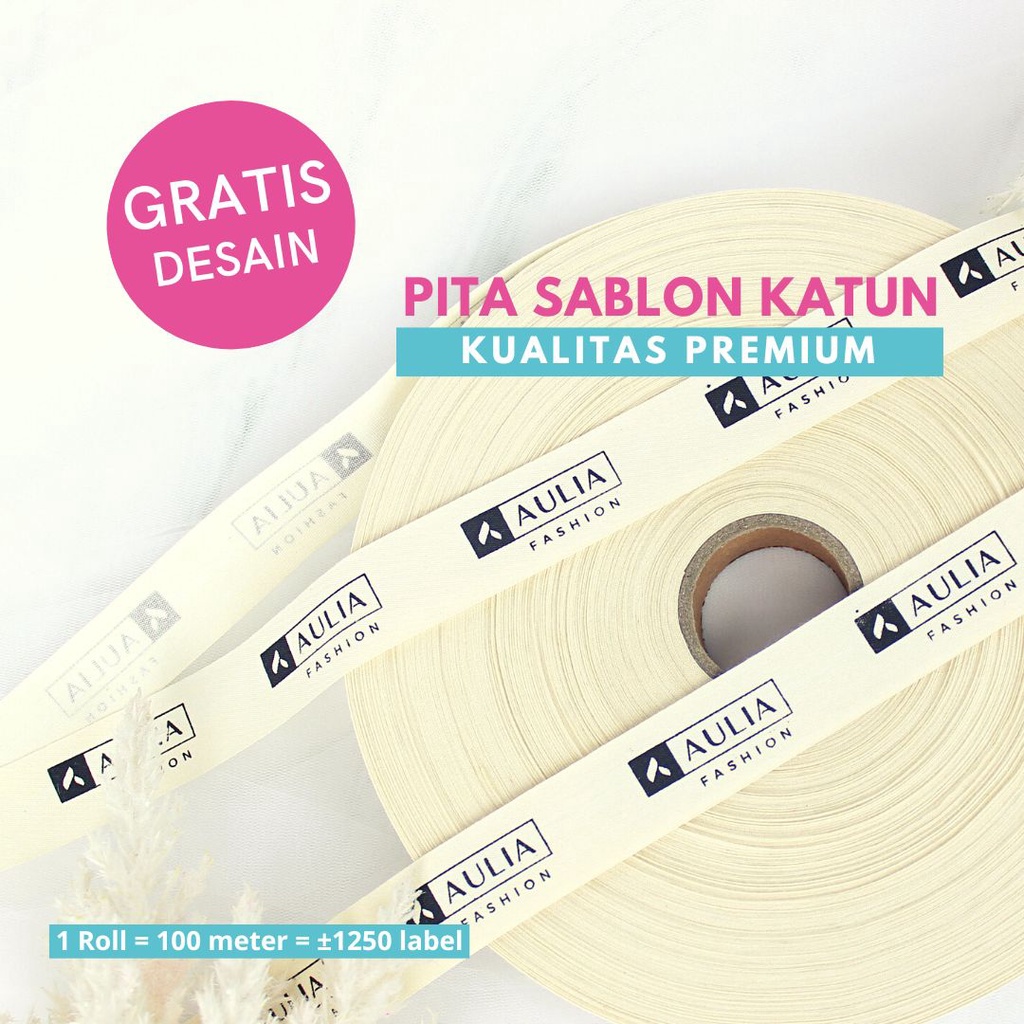

Pita Sablon Katun Custom Desain Sablon Label Hijab Merk Baju Pita Katun Pita Label Fashion