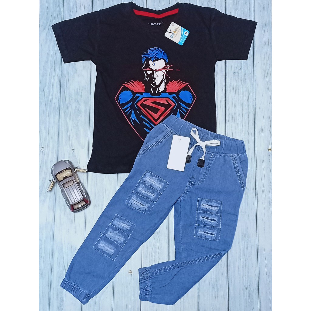 COD BAJU STELAN ANAK LAKI LAKI KAOS ABADI DAN CELANA JEAN RIPPED USIA 1-10 TAHUN OSHBOSS BAGIAN 2-4