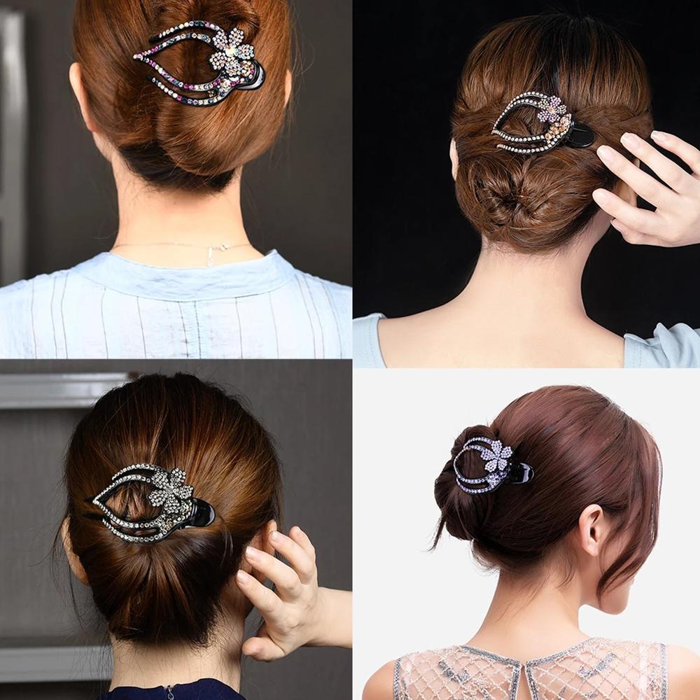 Agustinina Kristal Klip Rambut Hiasan Kepala Disk Korea Rambut Kristal Bunga Berlian Imitasi Handmade Hairgrip