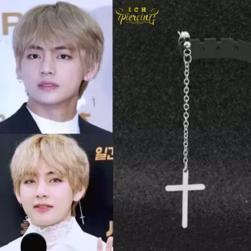 Anting Salib KPop/ Anting salib gantung model korea / Anting tindik dan jepit