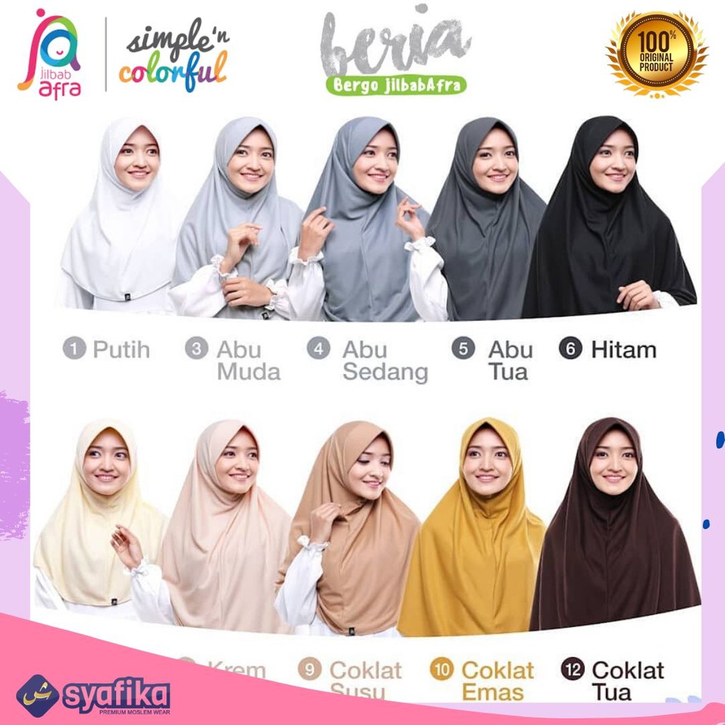 JILBAB BERIA SIZE L - BERGO JILBAB AFRA - HIJAB INSTAN BAHAN KAOS, ADEM, LEMBUT &amp; NYAMAN