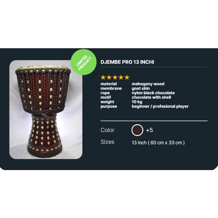 kendang djembe profisional motif langka denga kerang laut