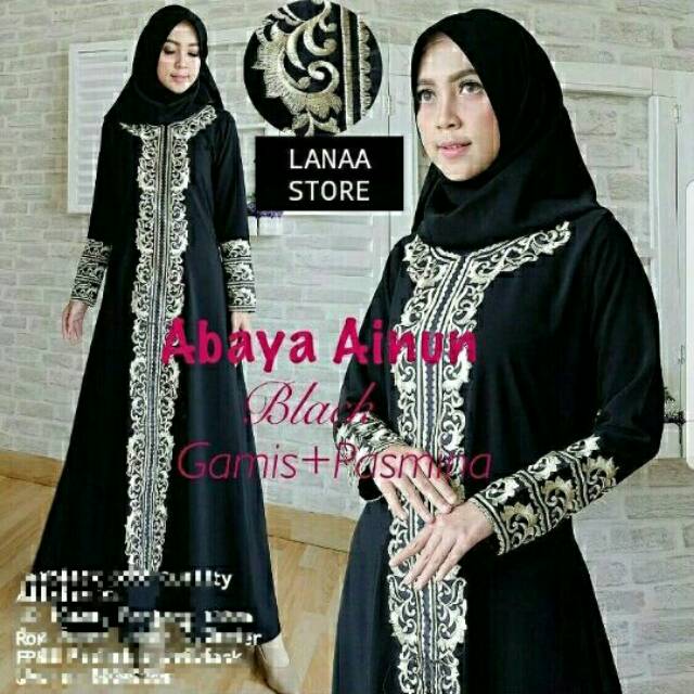 Abaya ainun black/bordir benang gold