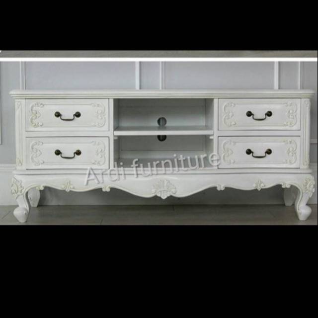 RAK TV - MEJA TV WARNA PUTIH - BUFET DUCO PUTIH - BUFET UKIR JATI JEPARA