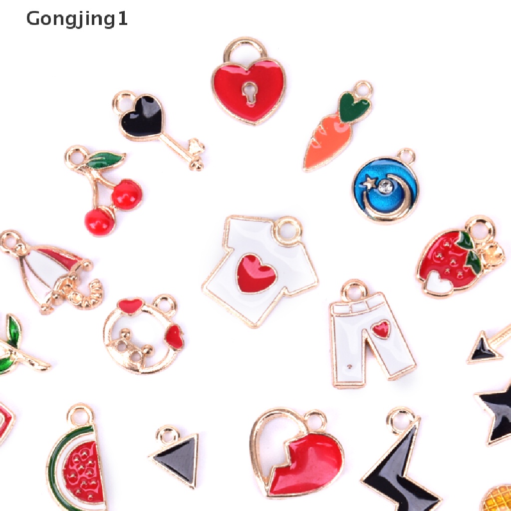 Gongjing1 30pcs / lot Liontin Enamel Alloy Aneka Bentuk Warna-Warni Untuk DIY Craft / Perhiasan