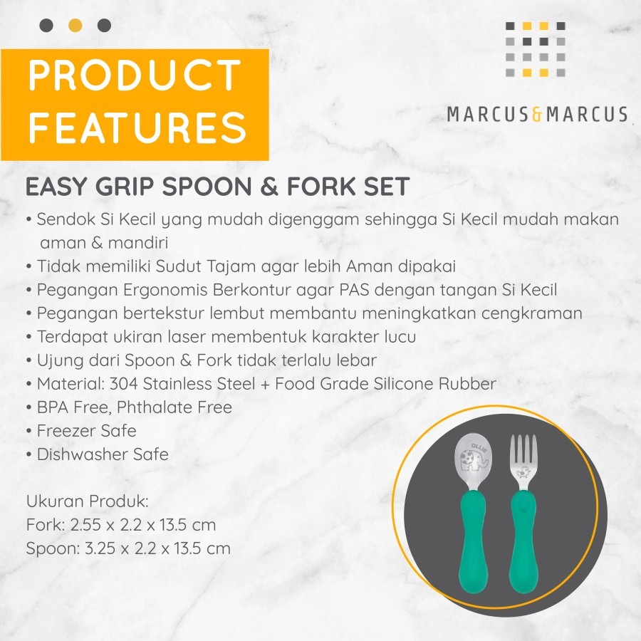 Marcus &amp; Marcus | Easy Grip Spoon &amp; Fork Set - Green