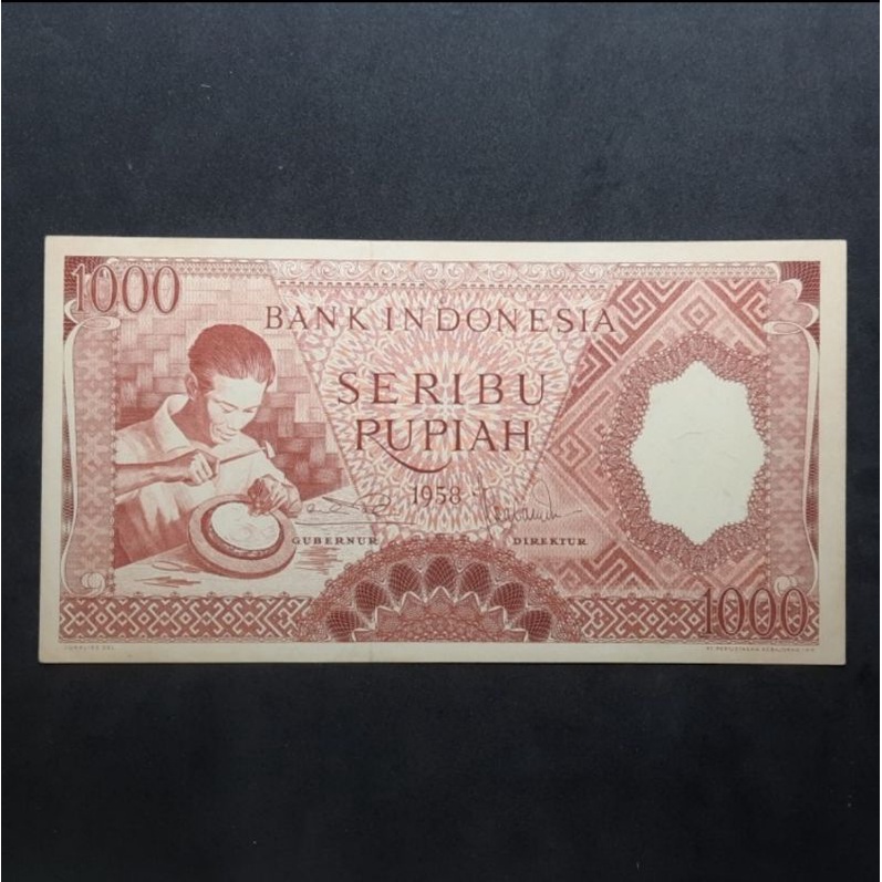 UANG KUNO 1000 RUPIAH PEKERJA TH 1958 VARIASI MERAH - GRADE UNC