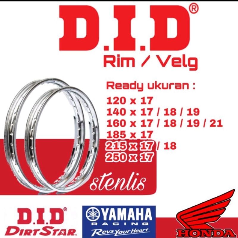 Did Velg Besi Ukuran 120 140 160 Ring 17 18 19 Original DID