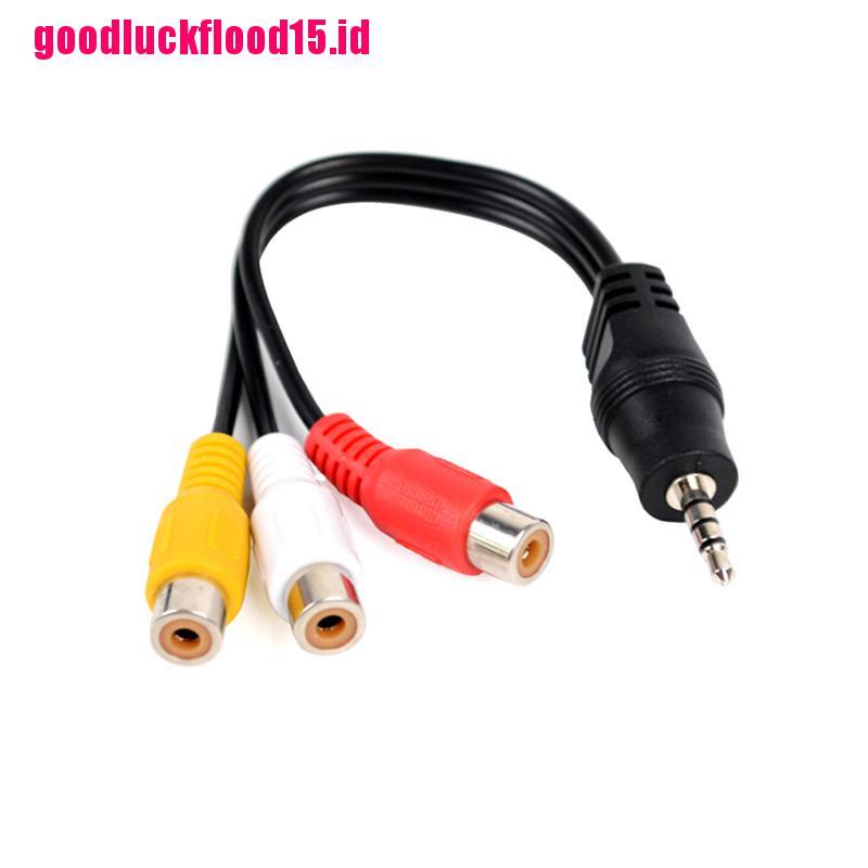 (LUCKID) Kabel audio video stereo jack 3.5mm male Ke 3rca female Panjang 28cm