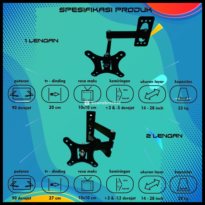 Bracket TV Monitor 24 21 26 17 14 Inch Dijamin Cocok 14 - 28 In 6 Arah Universal Breket TV Briket TV Braket TV Gantungan TV Tembok Tempelan TV Dinding BB1 SWK 1 Lengan