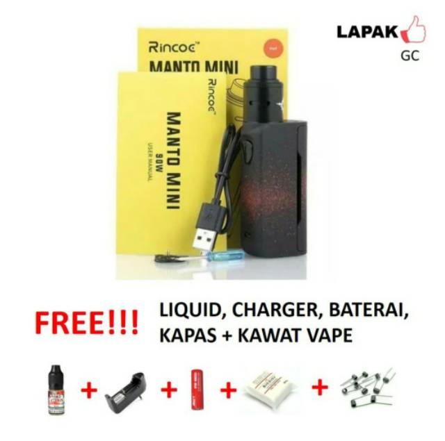 Promo paket siap kebul vapor vape autentic authentic oten rincoe manto mini kit 90w baru