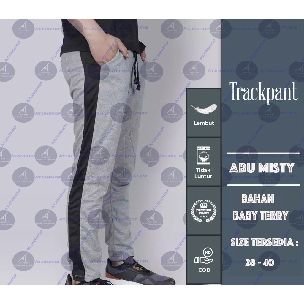 Atjin-Celana Training Trackpants Olahraga Panjang Pria Bahan Baby Terry Lembut