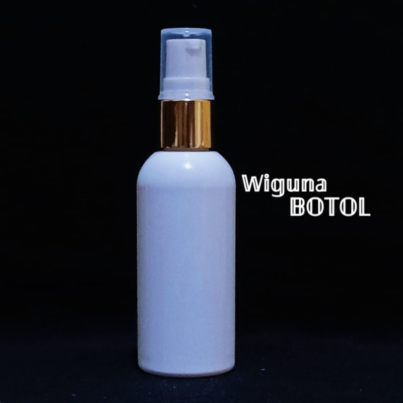 Botol Pump Treatment 60ml Putih / Botol 60ml Putih Tutup Pump Treatment Ring Almunium Gold