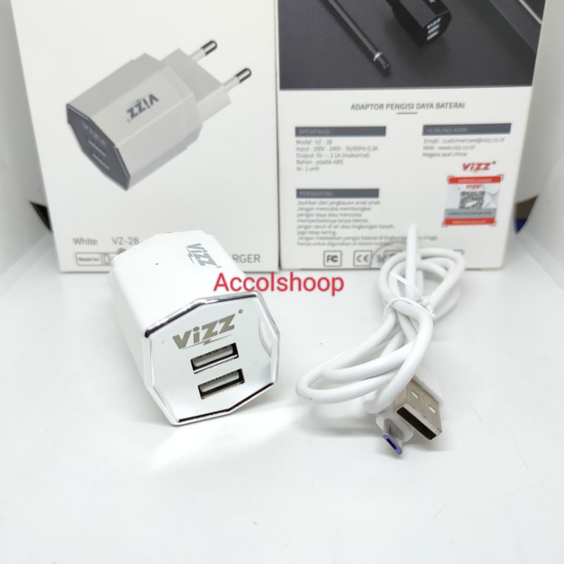 Charger Vizz VZ28 Tavel Charger LED 2,1A 2USB Kabel Micro 1Meter