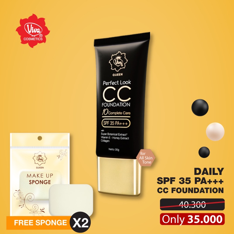 Paket CC Cream Foundation SPF 35 2 Make Up Sponge Viva