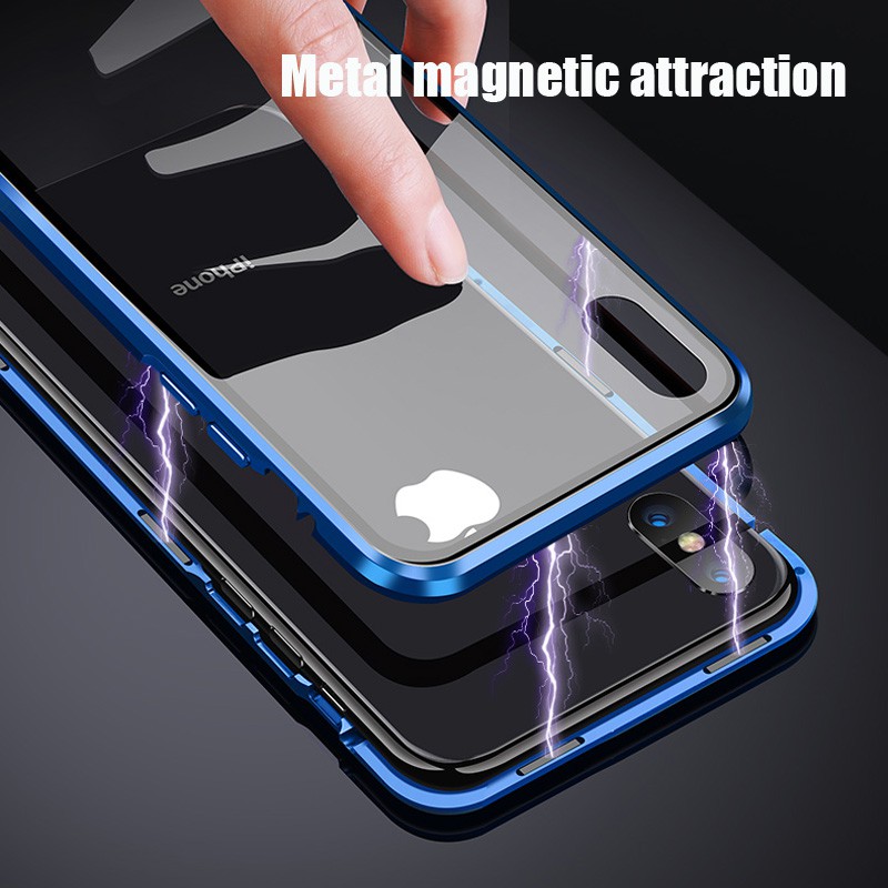 Case Tempered Glass Magnetik Dua Sisi Untuk iPhone 11 11pro max 7 Plus x xr