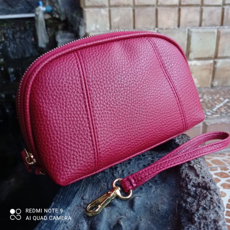 Dompet Wanita Papirut  Bapau Kulit Jeruk Sintetis Terlaris Skat Kartu COD-Merah