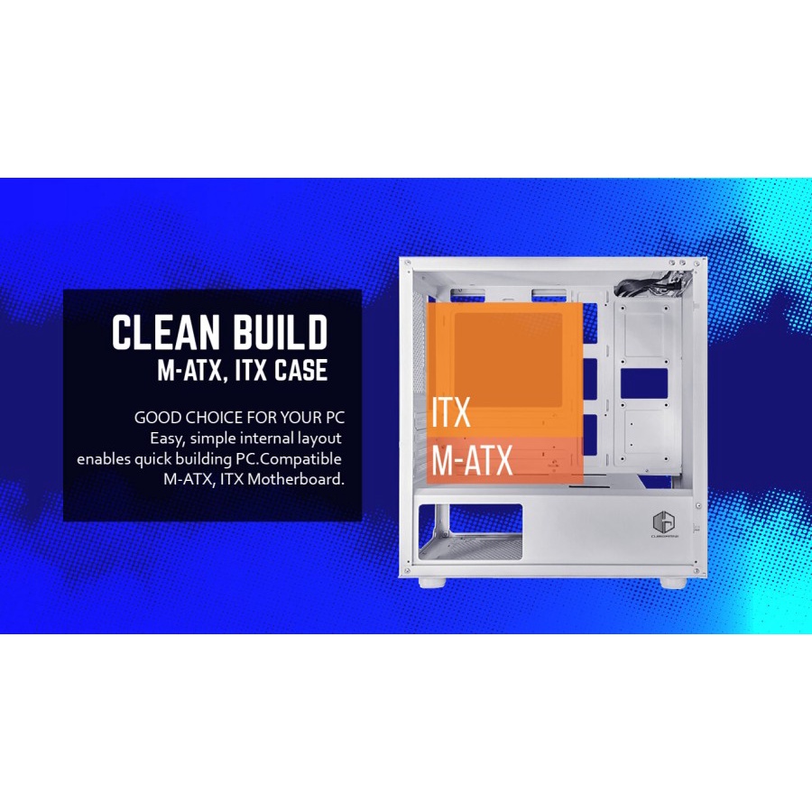 Casing CUBE GAMING FINOS WHITE - All White Inside - mATX - MESH PANEL