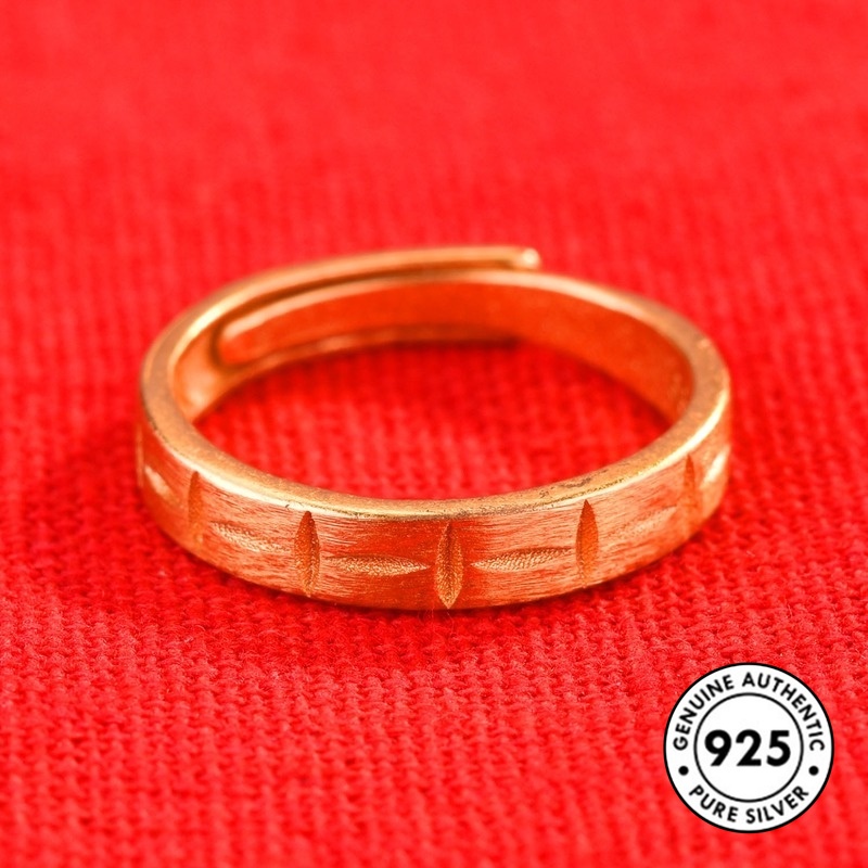 Cincin Model Terbuka Bentuk Geometris Lapis Emas Bahan S925 Silver Gaya Elegan