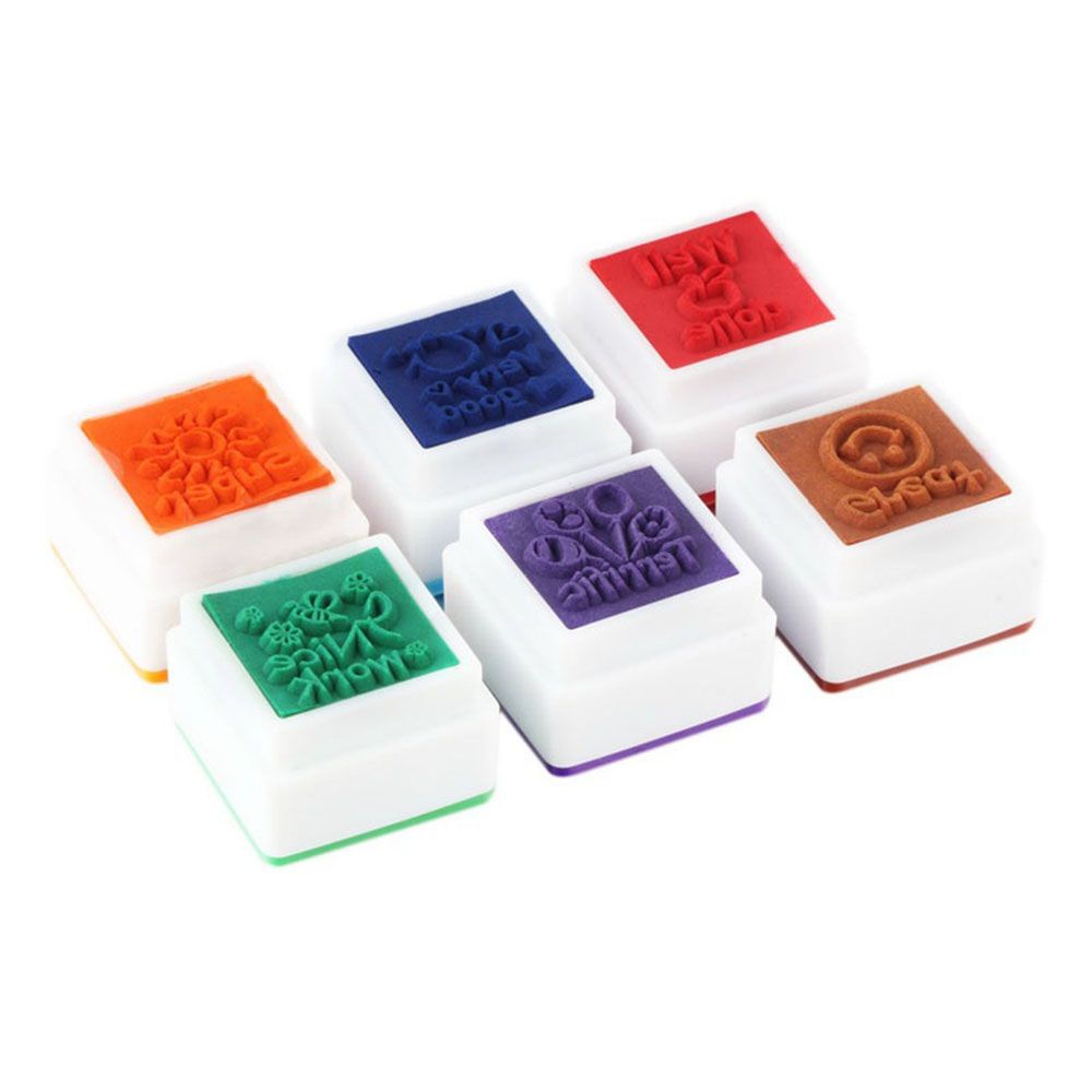 ELEGANT Gift Carved Stamps Diary Kids Reward Praise Teachers Self Inking Stampers Scrapbooking Cute for Student 6pcs/set School Supplies Cartoon Motivation Sticker