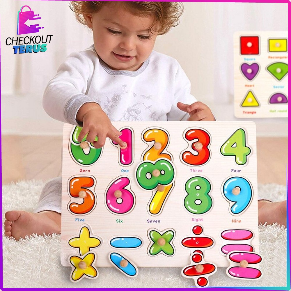 CT M67 M68 Mainan Edukasi Anak Puzzle Kayu Knob Motif Bergambar Mainan Balok Kayu Susun Background Lucu Wooden Toys