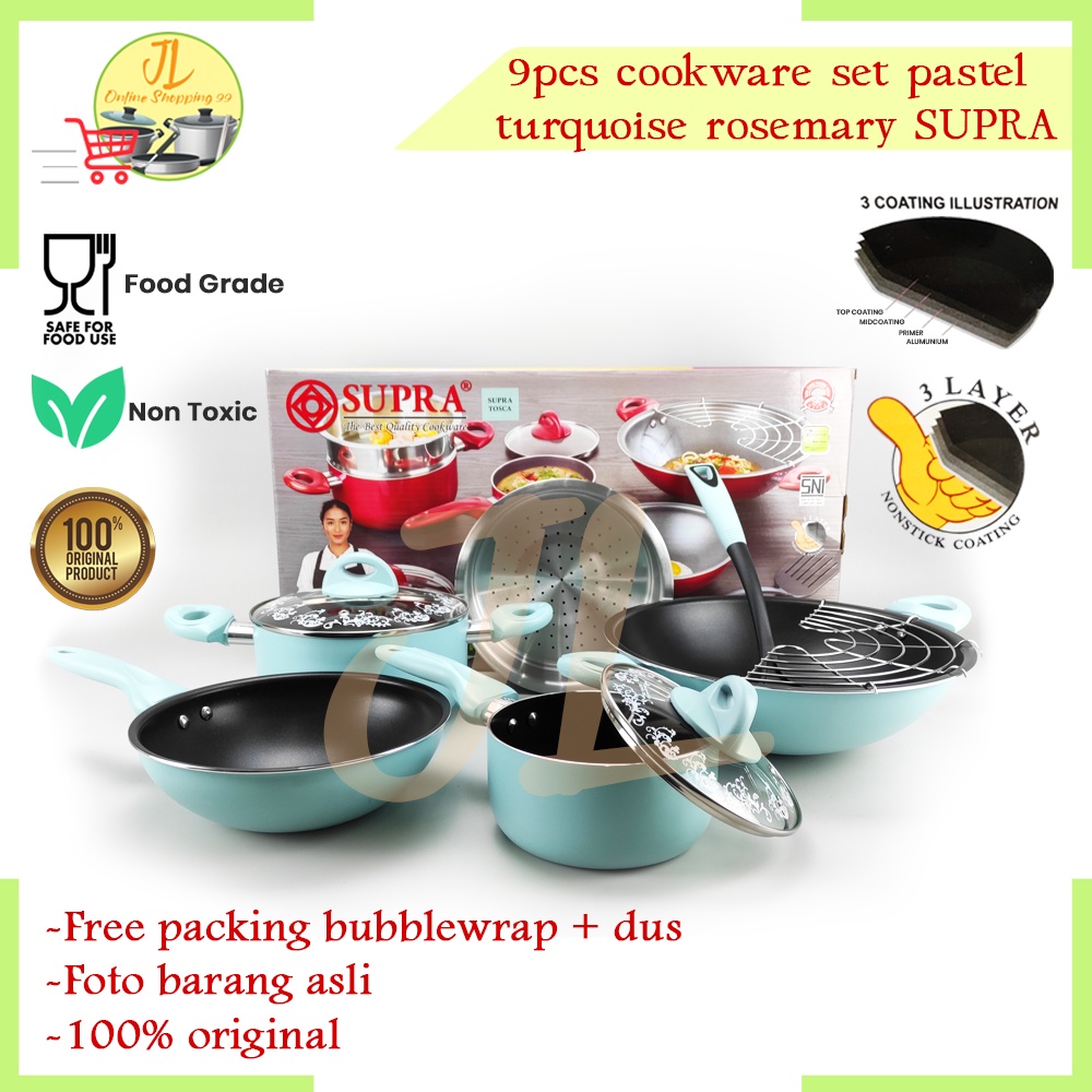 Panci set / Panci Set 9pcs Supra / Cookware set 9 piece Supra Rosemary Turquoise