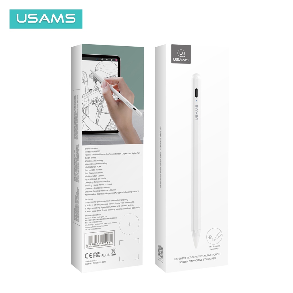 USAMS ZB223 Tilt-Sensitive Active Touch Screen Capacitive Stylus Pen for iPad