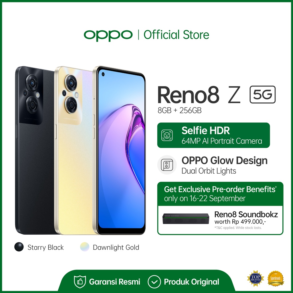 [PREORDER] Reno8 Z 5G 8GB/256GB [64MP AI Portrait Camera, Dual Orbit Lights, Qualcomm Snapdragon 5G]