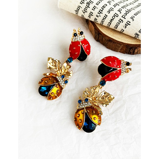 LRC Anting Tusuk Fashion Color Alloy Studded Insect Leaf Stud Earrings F91833