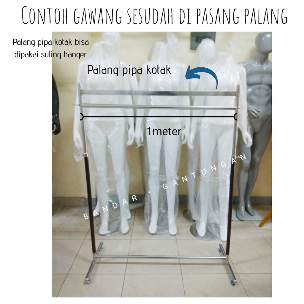 Palang Atas Pipa Kotak Untuk Gawang Baju Display Ukuran 1 Meter/1.2 Meter(BH)