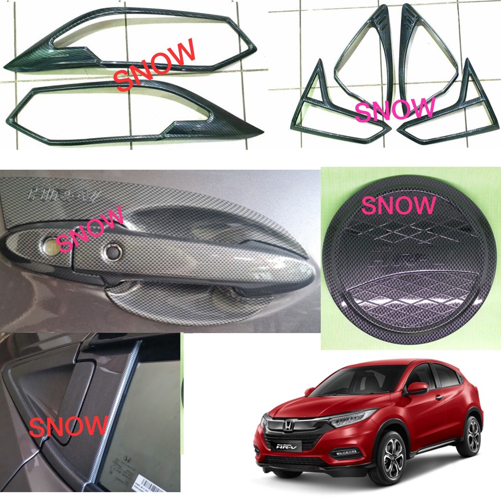 Paket Garnish Depan Belakang Outer Handle Depan Belakang Honda HRV Full Carbon Kilap