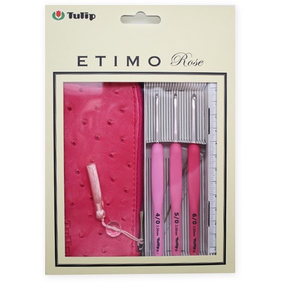 TULIP ETIMO PINK (SET of 3pcs) - Silver / ETIMO Rose Crochet Hooks - SET isi 3 pc PREMIUM CROCHET HOOK MADE IN JAPAN HAKPEN TULIP