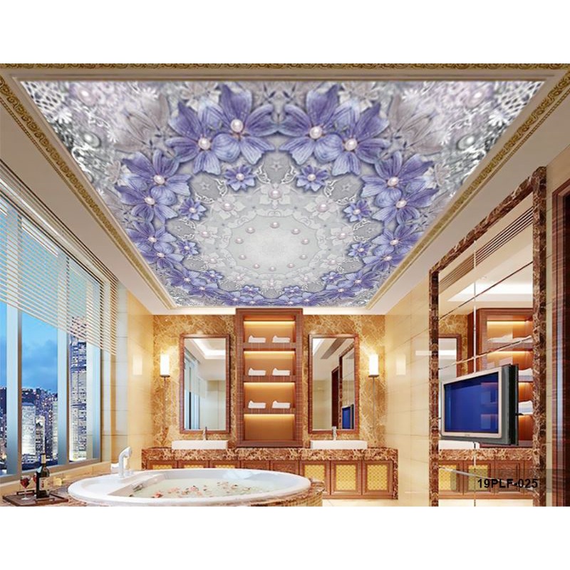 Wallpaper 3D Custom Plafon Bunga Ungu (19PLF-025)