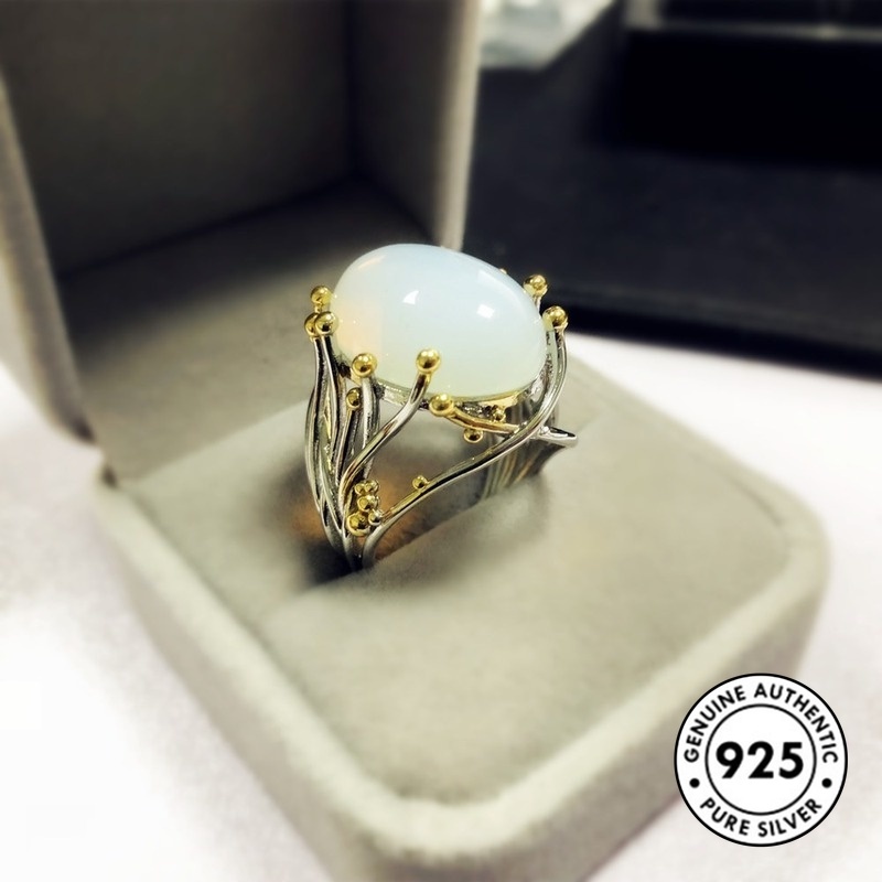 Cincin Batu Bulan Bahan 925 Sterling Silver Lapis Emas