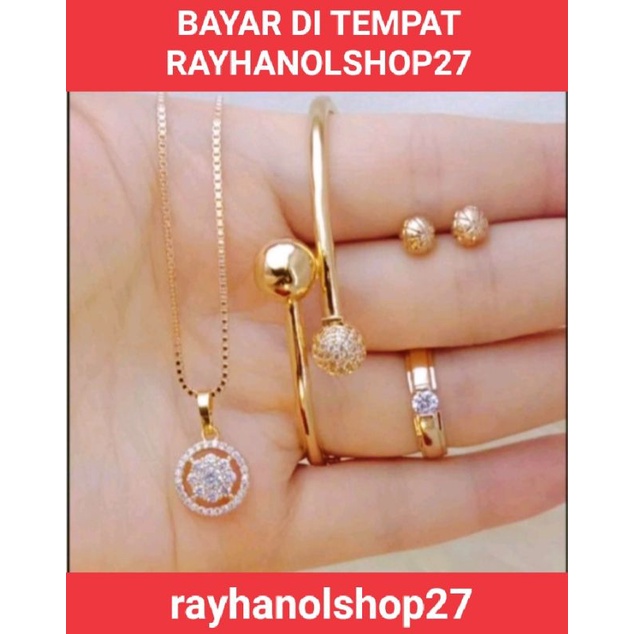 TERBARU RO-27 SET LENGKAP WANITA TITANIUM MOTIF PILIHAN LAPIS EMAS ANTI KARAT DAN ALERGI