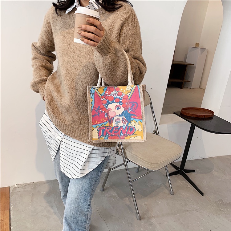 Drozenb Tas Tote Wanita Bahan Anyam Goni Resleting Mini/Totebag Fashion Korea Anyam Impor/Tas Tote Mini Bahan Goni Model Korea Fashion