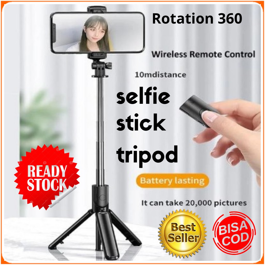 Tongsis Tripod  Monopod Bluetooth Remote Portable Selfie Stick 3 In 1  Handphone Go Pro Multifungsi