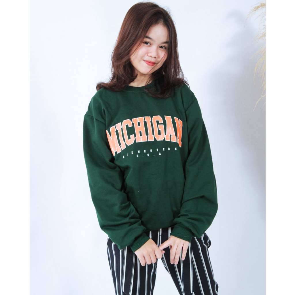 TokoMilkan - Sweater Crewneck Wanita &amp; pria MICHIGAN | Sweater CN Sweatshirt Fleece